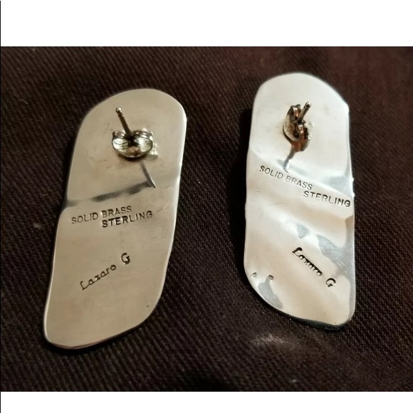 Lazaro G Sterling black onyx brass designer ears - Picture 4 of 4